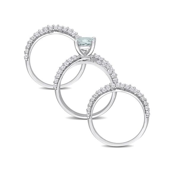 3.75 Carat (ctw) Aquamarine and Lab-Created White Sapphire Engagement Ring & Wed - Picture 2 of 5